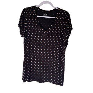 Apt. 9 Essentials Women's XL Black V-neck Peach White Hue Dots